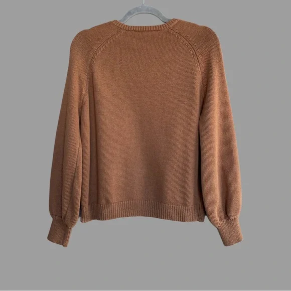 SEZANE Tan Brown Organic Cotton Button Balloon Sleeve Sweater Leontine Jumper - Picture 8 of 13